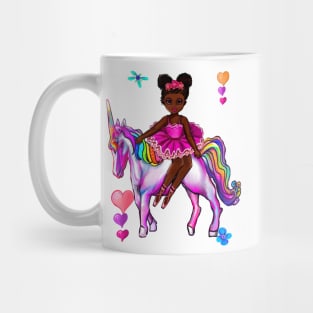 Princess on a unicorn cute black girl African American ballerina Mug